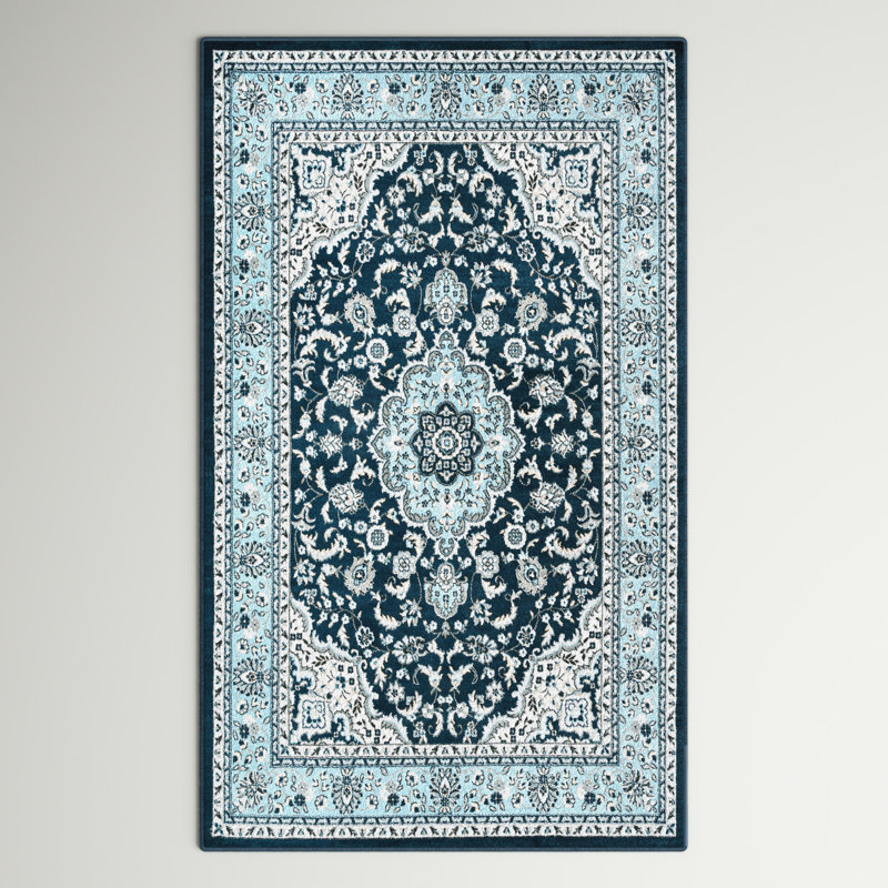 Andover Mills™ Arignote Oriental Navy/Light Blue Area Rug & Reviews